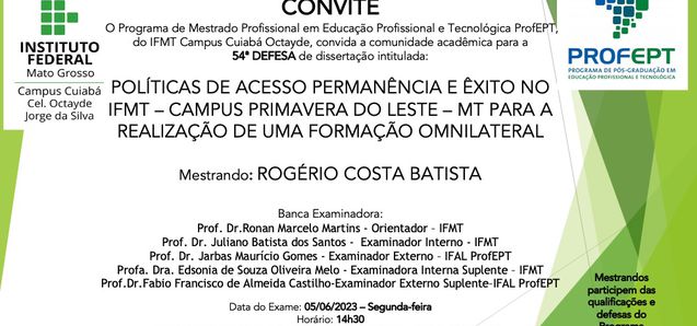 Exame de Defesa de Dissertação do discente ROGÉRIO COSTA BATISTA